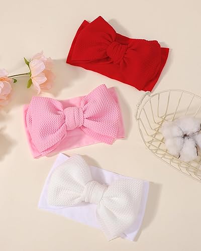 Vista 7 de jollybows 3 diademas con lazos para bebé, de nailon suave, para recién nacidos, niños pequeños, lindos lazos anchos y accesorios para el cabello