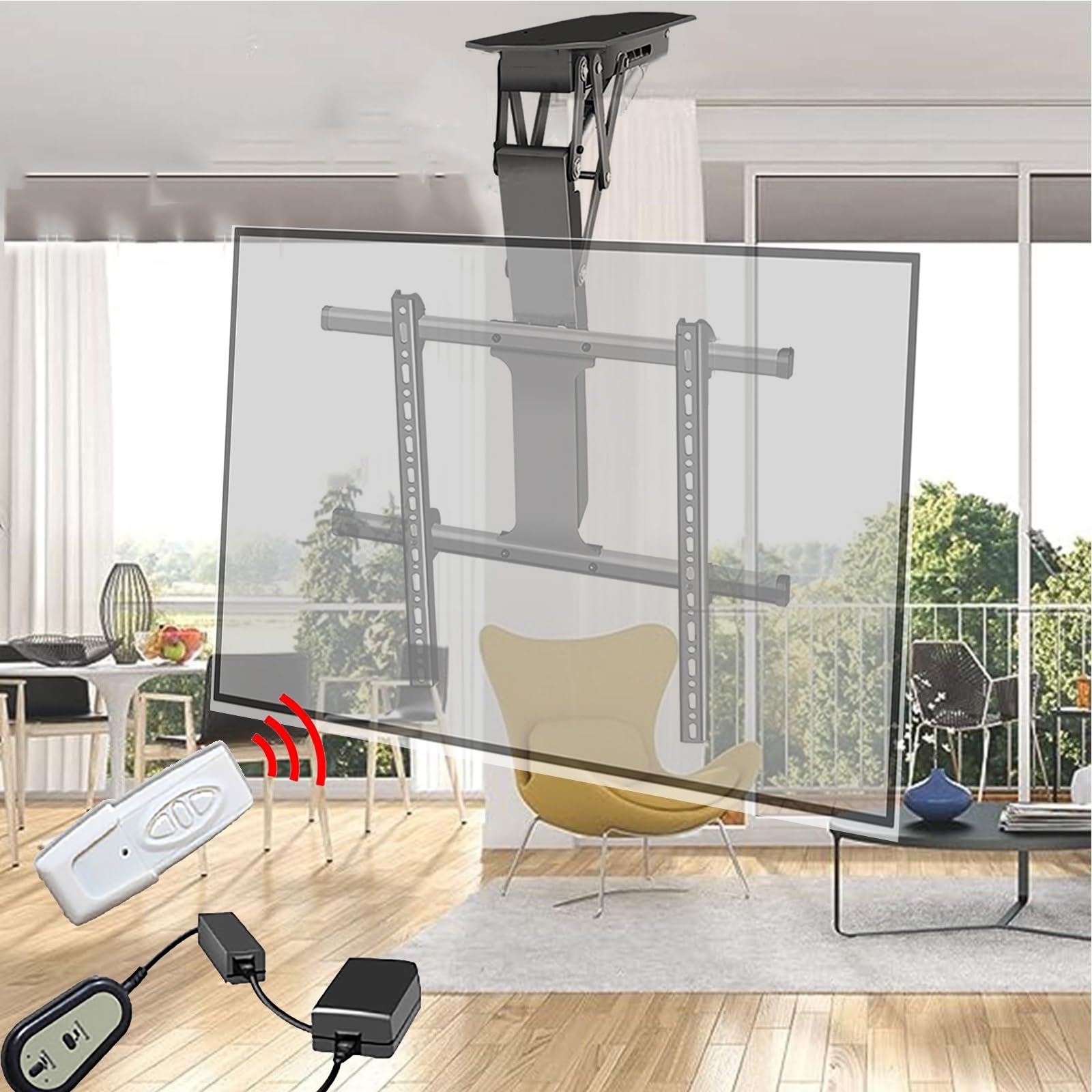 Soporte eléctrico de Techo para TV - Soporte de Pared para TV, Compatible con televisores de 50-70/50-90 Pulgadas. Soporte telescópico Elevador para TV, con Control,50-75inch TV