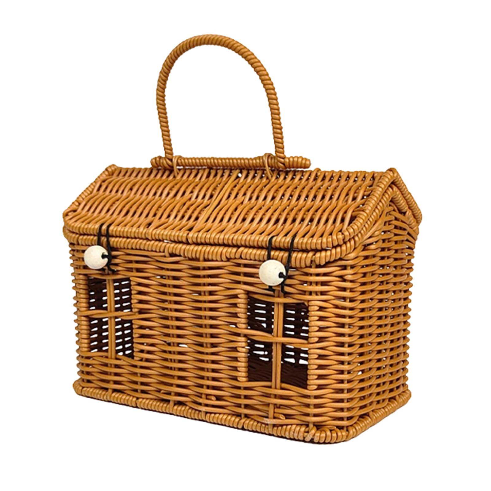 LUCKGONI Creative House Shape Woven Rattan Storage Basket Featuring Portable Handle for Home Decors Picnics User Friendly Materi