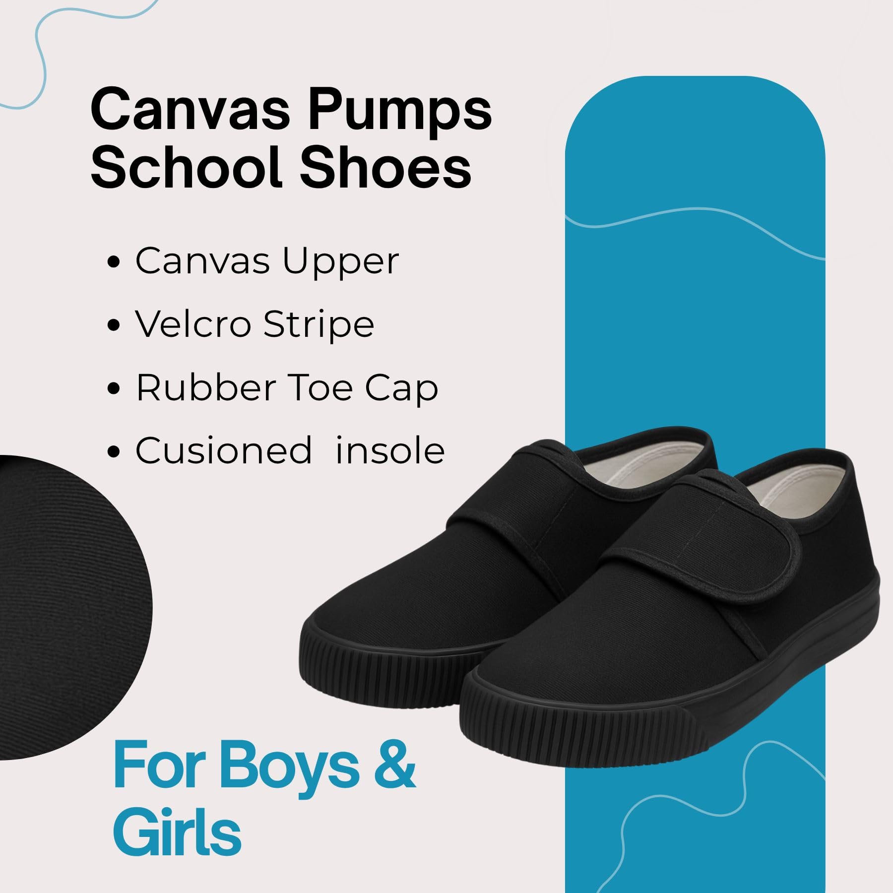 Confezione da 2 scarpe Plimsolls in tela per bambini attivi, tinta unita, scarpe da scuola per aule, parco giochi e sport al chiuso, morbide, unisex, scarpe da ginnastica nere