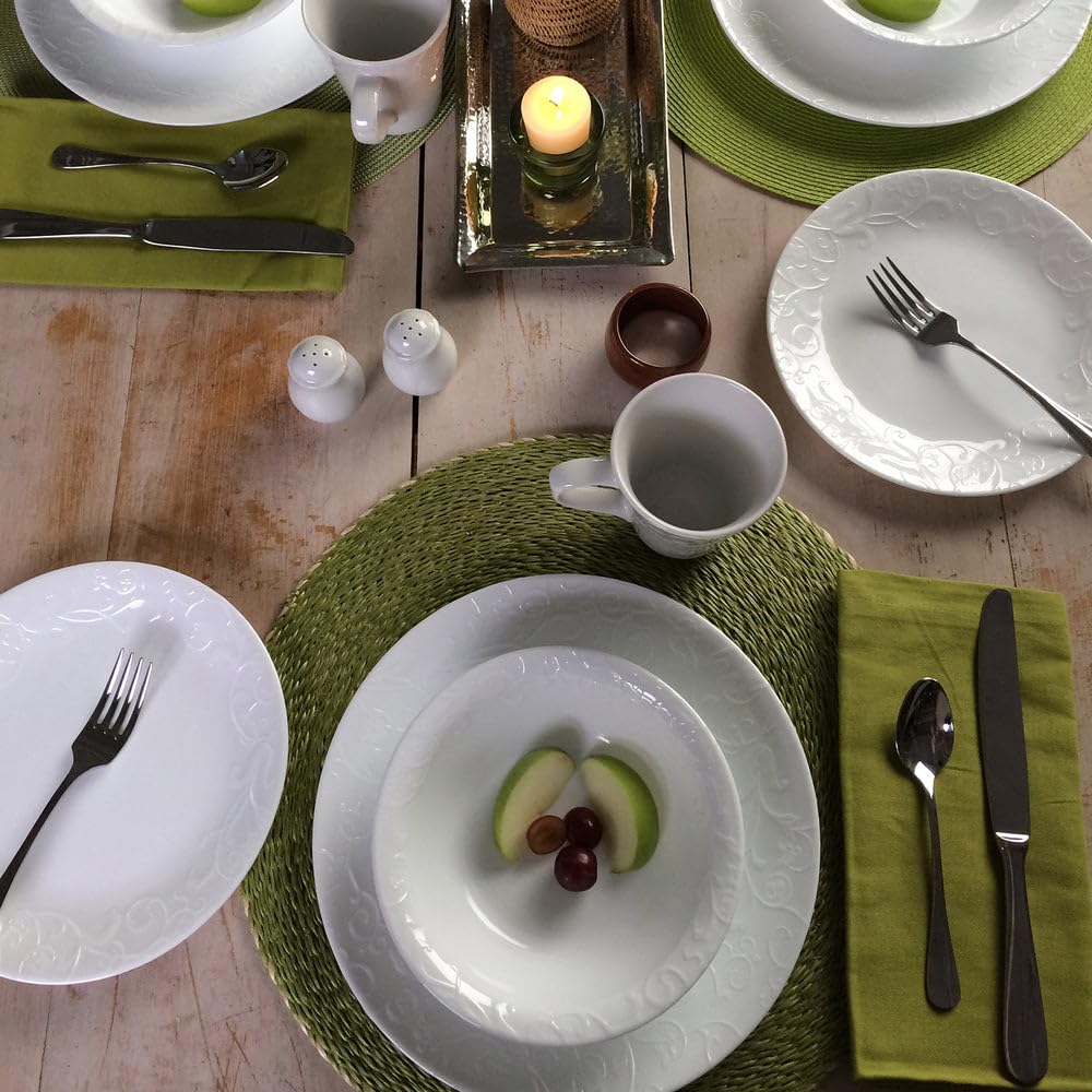 Corelle Bella Faenza zastawa stołowa dla 12 osób, z wyjątkowego, potrójnego tłoczonego szkła Vitrelle™, nadaje się do piekarnika 175°C, nadaje się do kuchenki mikrofalowej, zamrażarki i mycia w