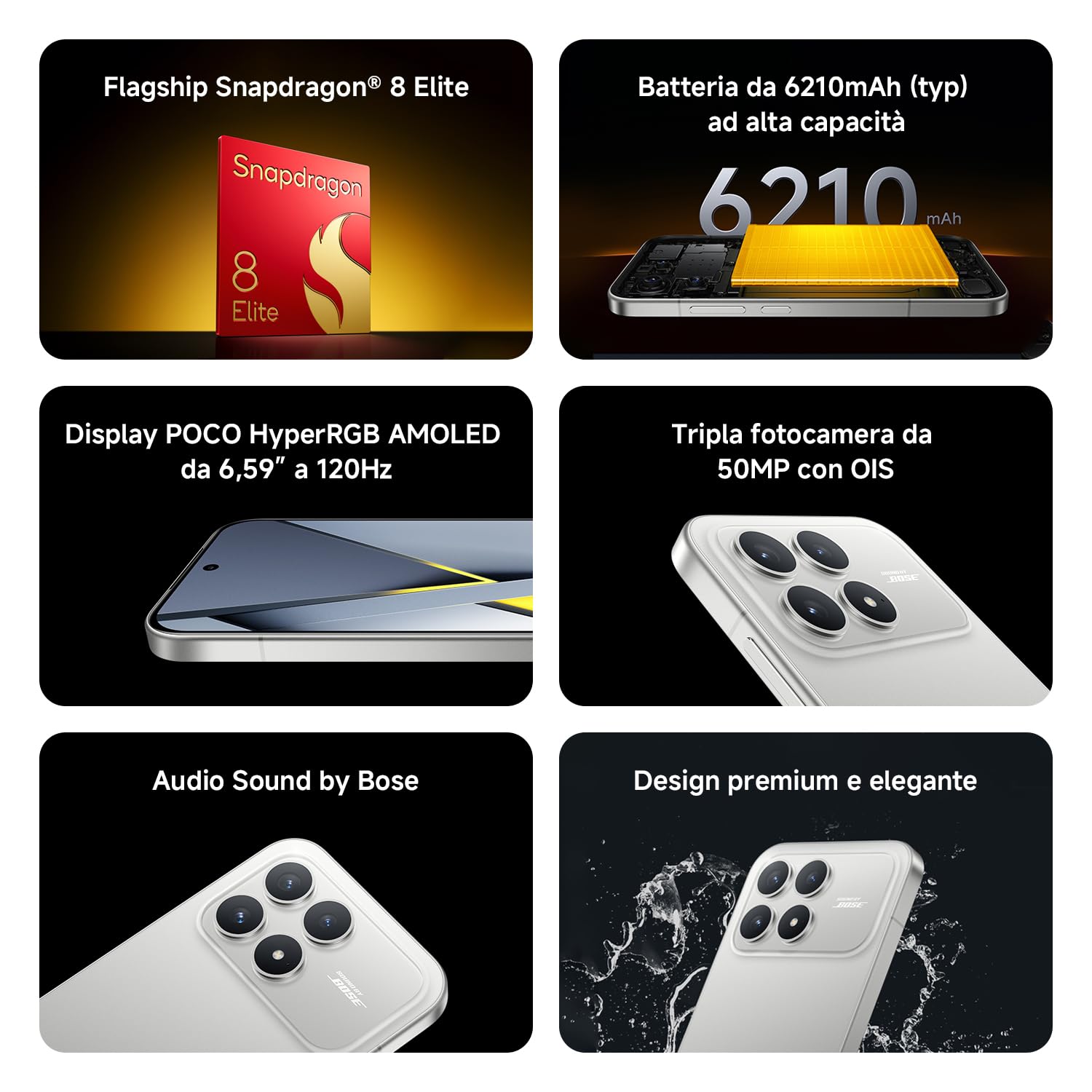 XIAOMI POCO F8 Pro, Smartphone 12+512 GB, Display AMOLED 6,59" 120Hz, Tripla Fotocamera 50MP Teleobiettivo 60mm, Audio Sound by Bose, Batteria 6210mAh, Blu, Garanzia 2 anni, Caricatore escluso