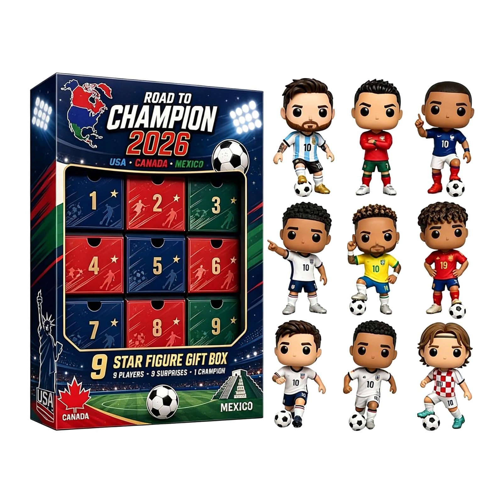 2026 New Football Player Figurines Countdown Calendar - 24 Day Acrylic Soccer Figurine, 3D Collectibles World Cup Soccer Figures With Display Box Trophy Room Decor For Fans & Kids (2 BOX)