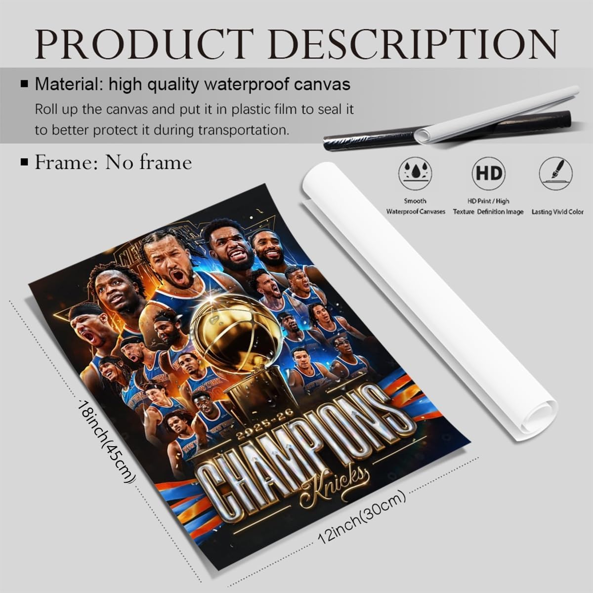 BILVAZOG New York Basketball Team Jalen Brunson Poster For Fans Kids Room Bedroom Wall Decor-New York Basketball Team Posters Canvas Prints Picture For Teen Boy Girls Gifts