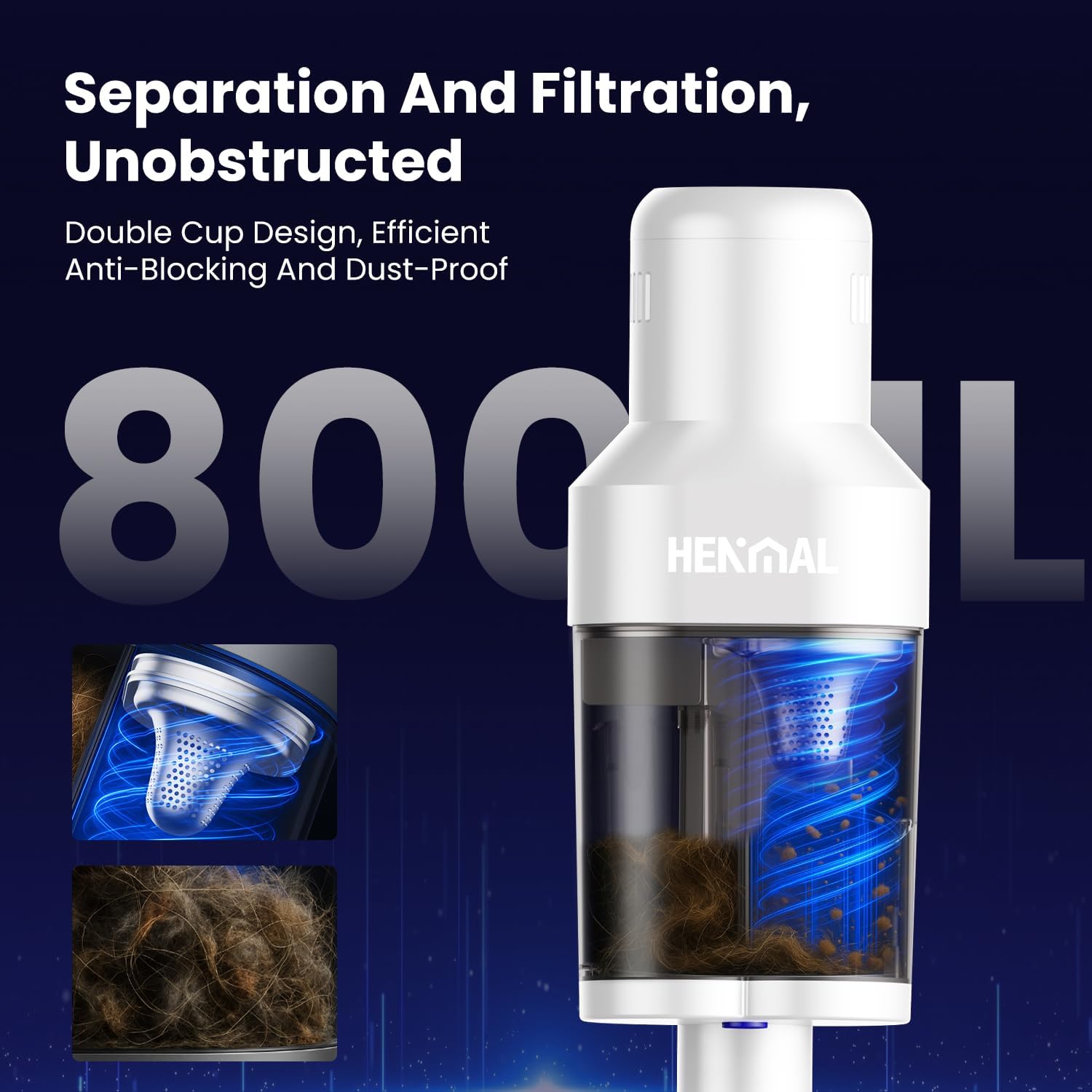 Corded Electric Vacuum Cleaner H01,600W 22KPA Full-Size Stick Cleaner with 800ML Dual-Layer Cyclone Dust Cup,HEPAFiltration,Lightweight&Low Noise for HardFloor,Pet,Carpets