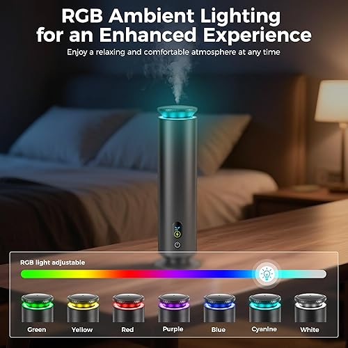 Miniatura 6 de Kit de inicio de difusor de aroma de hotel, 1000 pies cuadrados, 7 ajustes de luz ambiental, incluye 5 aceites esenciales para aromaterapia