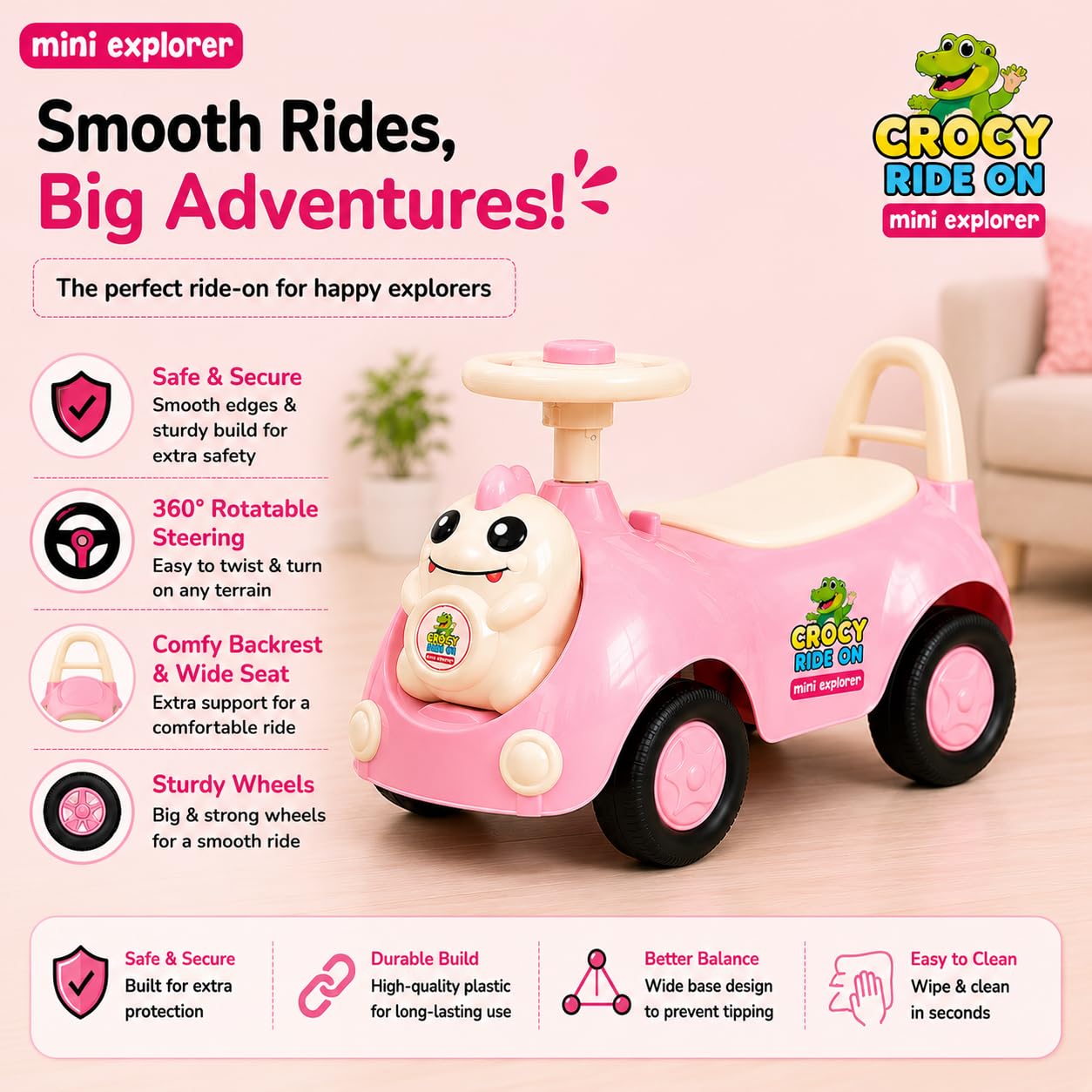 MiniExplorer Wiggle Car - Pink Ride On Toy -6 MiniExplorer Wiggle Car - Pink Ride On Toy -6