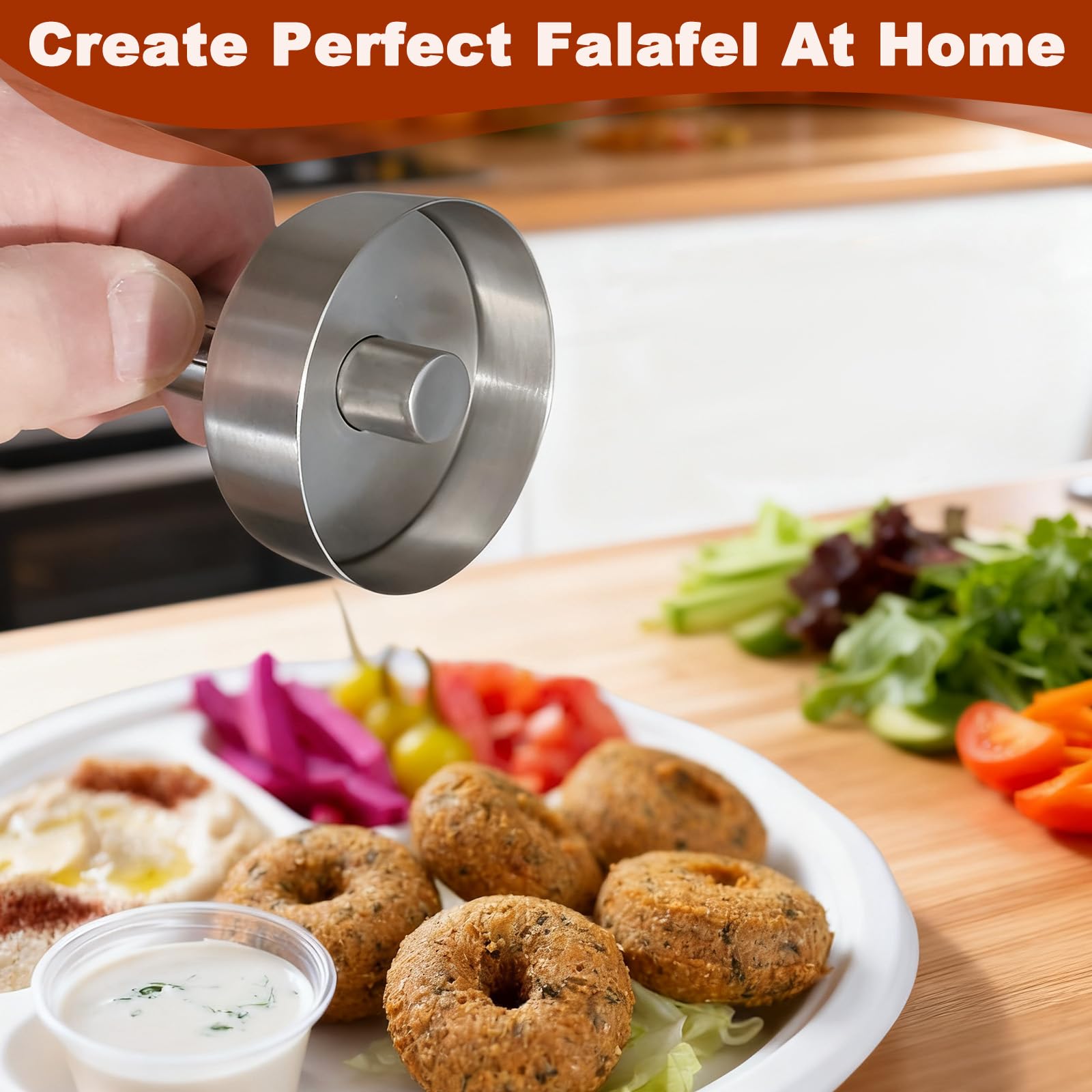 Porzionatore di Falafel con Foro in Acciaio Inossidabile, Paletta per Falafel Professionale, Stampo Polpetta Non Appiccicoso, Strumento Utensili Polpette Riutilizzabile per Cucina Casa e Ristorante