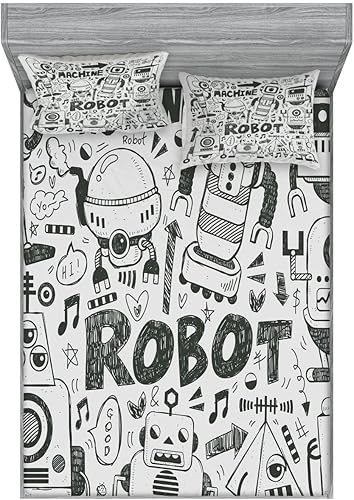 Miniatura 378 de Ambesonne Juego de sábanas bajeras y fundas de almohada occidentales, sombrero de vaquero con temática del salvaje oeste y cuerda de ganadería vieja