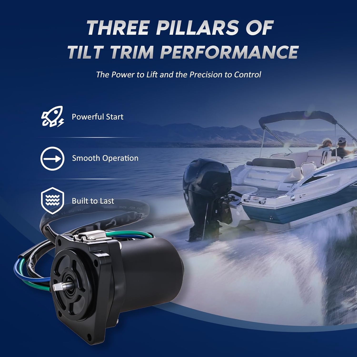 Tilt & Trim Motor 10886N Compatible with for 2005-2018 YAMAHA MARINE 75-90HP, Replacement for OE Part Number 6D8-43880-09-00, 10886N, 12V