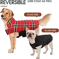 Vista 4 de Kuoser - Abrigo impermeable de invierno para perro, chaqueta reversible estilo británico, ropa para perro a cuadros, abrigo acogedor para perros