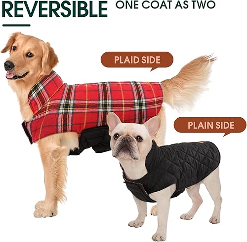 Miniatura 4 de Kuoser - Acogedor chaleco de invierno para perro, impermeable, resistente al viento, reversible, estilo británico, abrigo cálido para perros, para