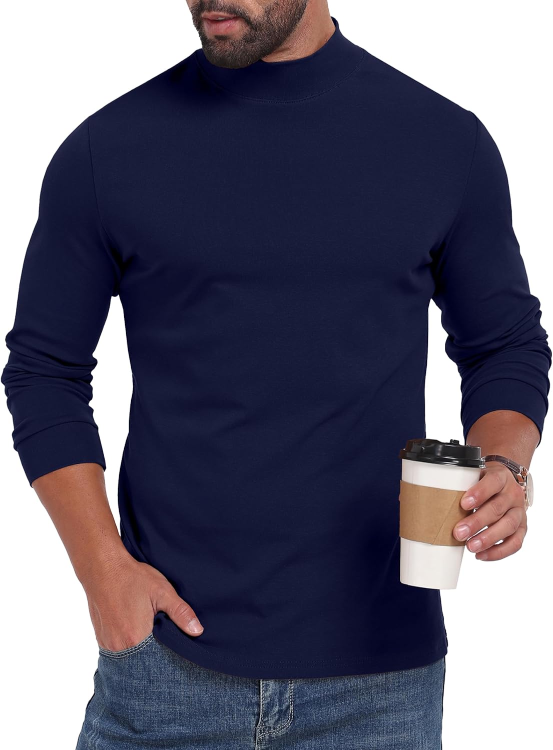 Sailwind Men's Mock Turtleneck Long Sleeve Shirt Cotton Basic Thermal Undershirt Lightweight Pullover