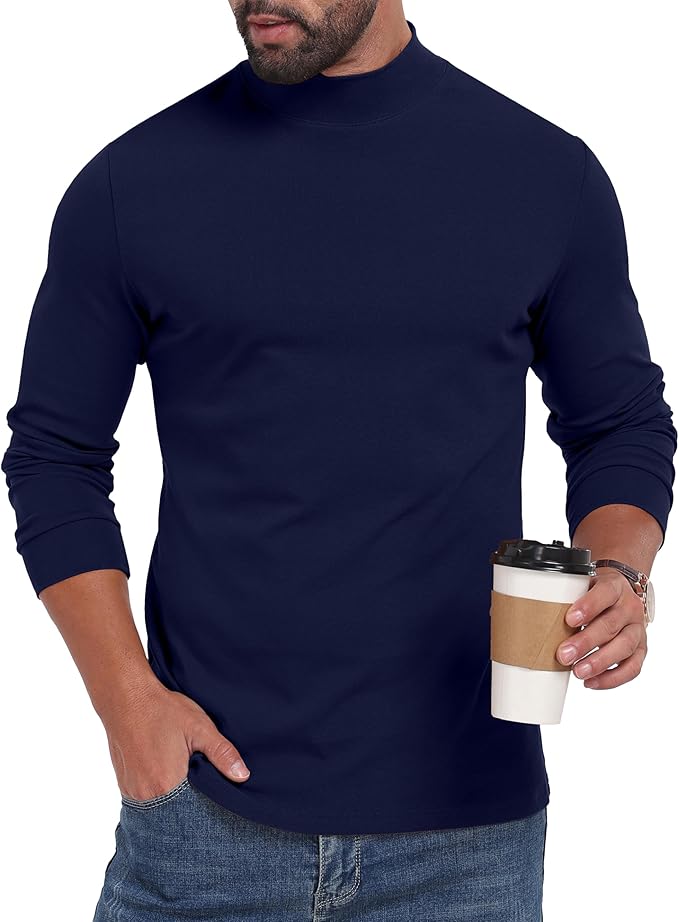 Sailwind Men's Mock Turtleneck Long Sleeve Shirt Cotton Basic Thermal Undershirt Lightweight Pullover