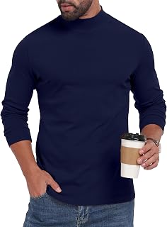 Men's Mock Turtleneck Long Sleeve Shirt Cotton Basic Thermal Undershirt Lightweight Pullover