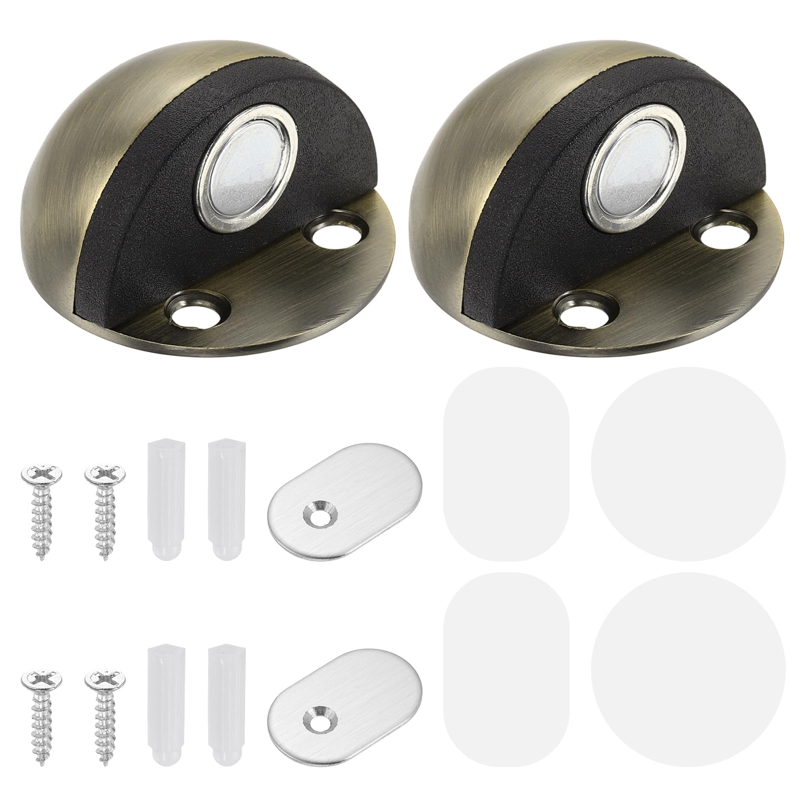 sourcing map 2Pcs Magnetic Door Stopper, Stainless Steel Floor Mount Bottom of Door Catch Holder, Adhesive Wall Protector with Screws for Living Room, Bedroom and Bathroom (1", Bronze)