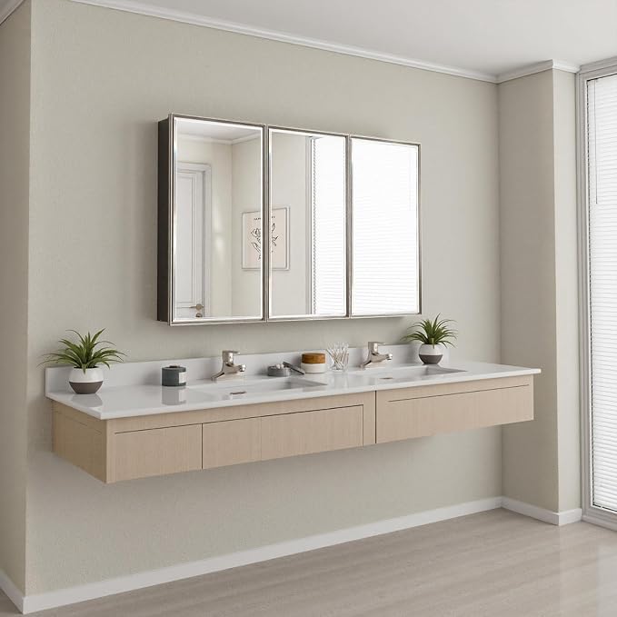 Botiquín de baño con espejo y marco aluminio cepillado 48x30 in miniatura 9