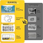 1050Pcs Flat Washers Set, 304 Stainless Steel Flat Washers for Screws, Assorted Sizes (M2 M2.5 M3 M4 M5 M6 M8 M10 M12) for Industrial Use