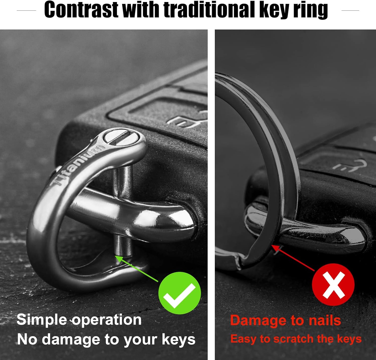 FEGVE Small Titanium Key Ring with Screw Shackle - Car Fob Keychain Heavy Duty Strong Mini Titanium D Rings- 1/2 Inch/12mm (Silver 4 Pack)