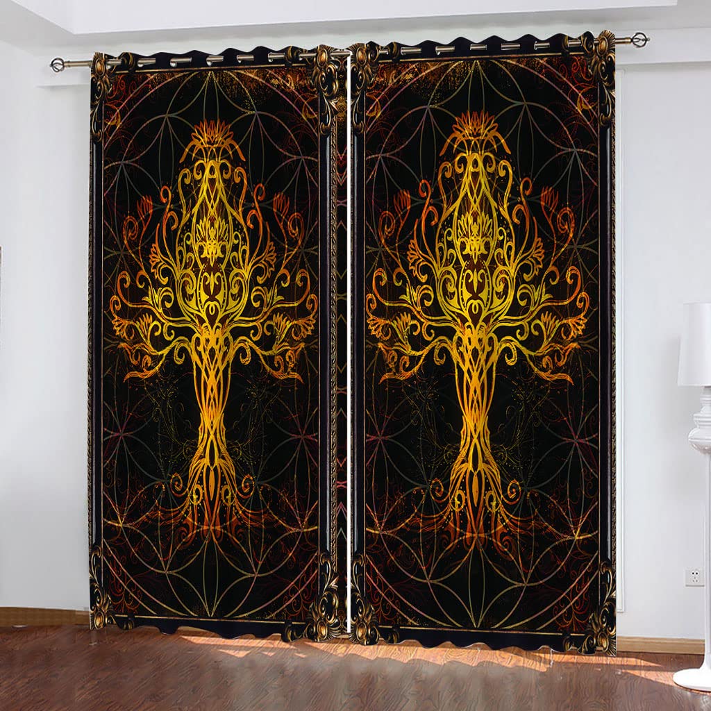 Maynuo Boys Golden Curtains For Bedroom 3D Abstract Pattern Printed Curtain For Kids Blackout Eyelet 110X62inch Pattern Thermal Insulated Room Window Draperies For Living Room