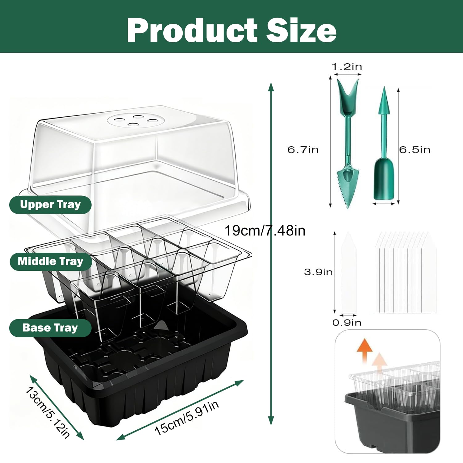 Vassoi per semi con luce crescente, mini kit di propagatore per serra per giardinaggio indoor, celle di germinazione delle piante riutilizzabili, sistema di propagazione riscaldato, confezione da 6