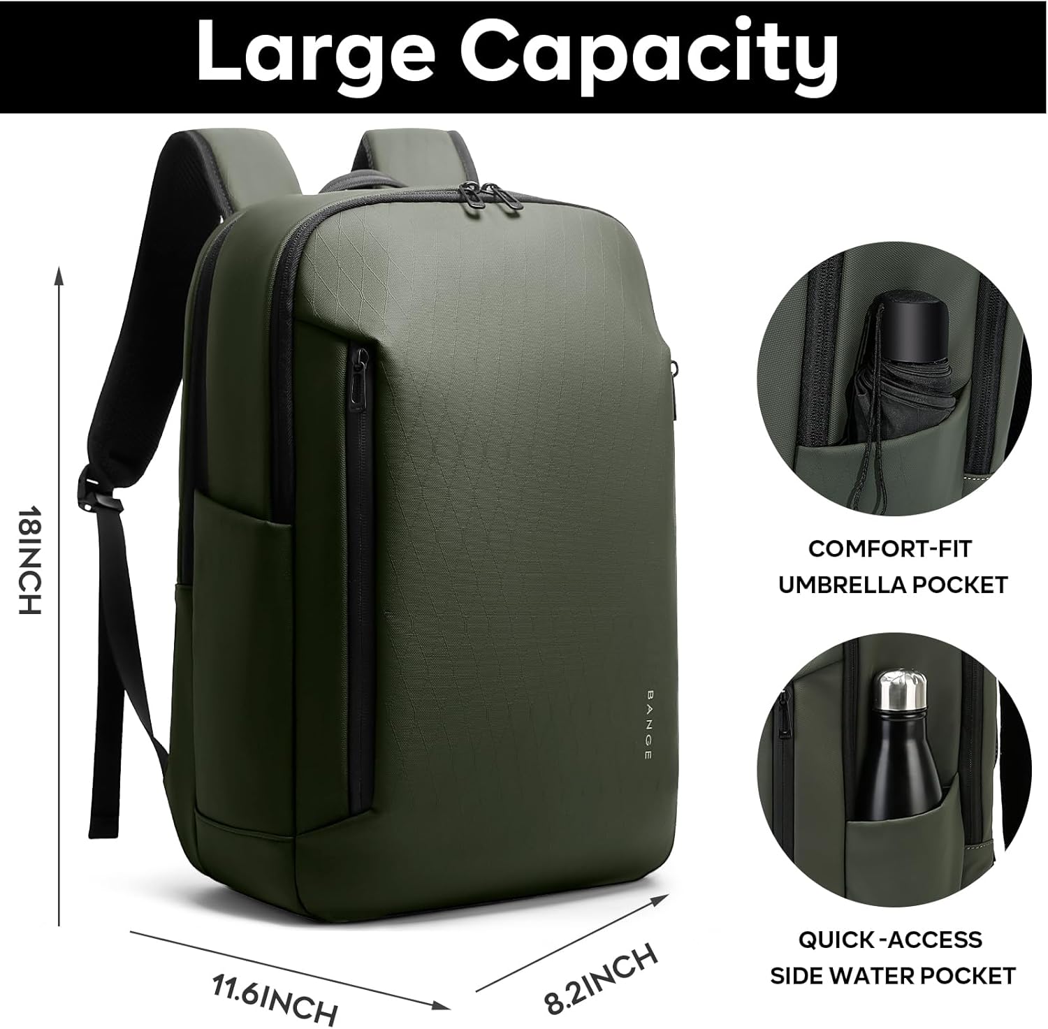 BANGE Business Smart Backpack for Men and Women,can holds 15.6 Inches Laptop Backpack, Waterproof Commute Work Travel Backpack, Flight Carry-On (green) - Image 4