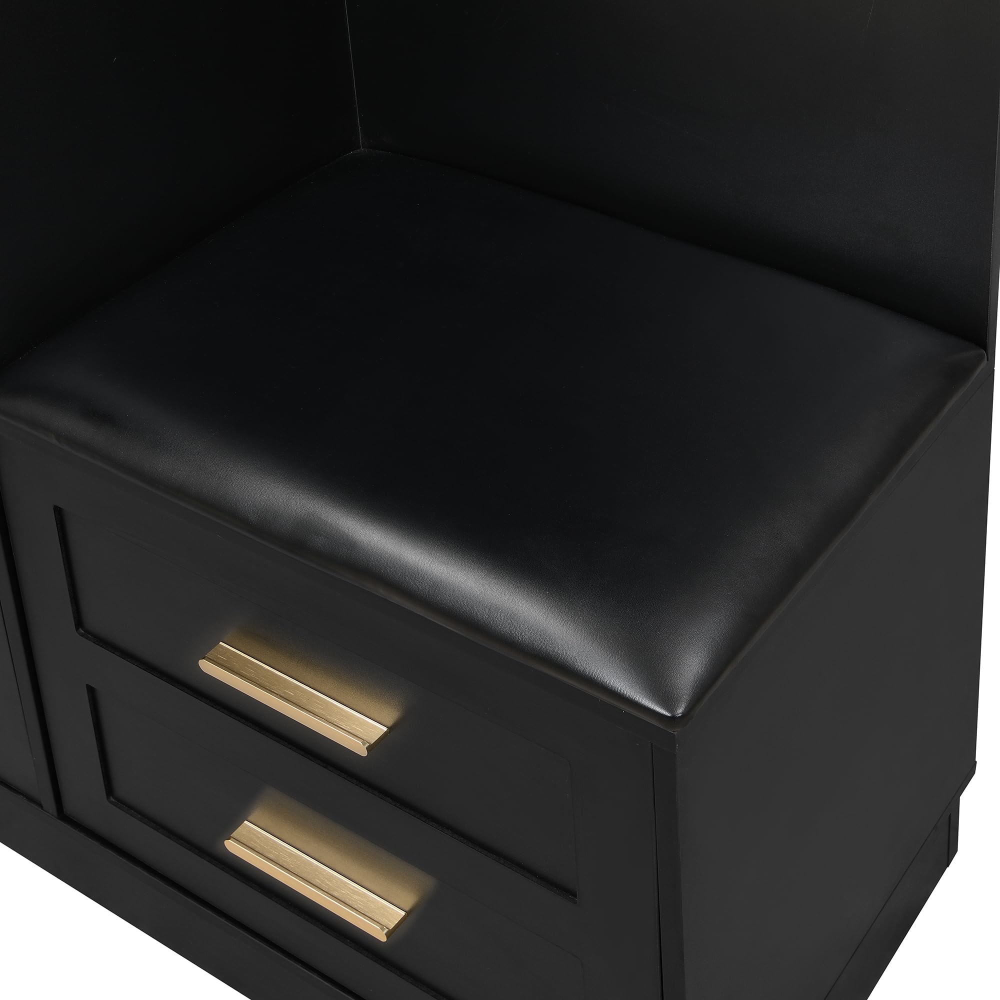 Armario moderno compacto, armario y zapatero, armario de entrada, estante de almacenamiento multifuncional con espejo, 110 x 33 x 185,5 cm (negro)