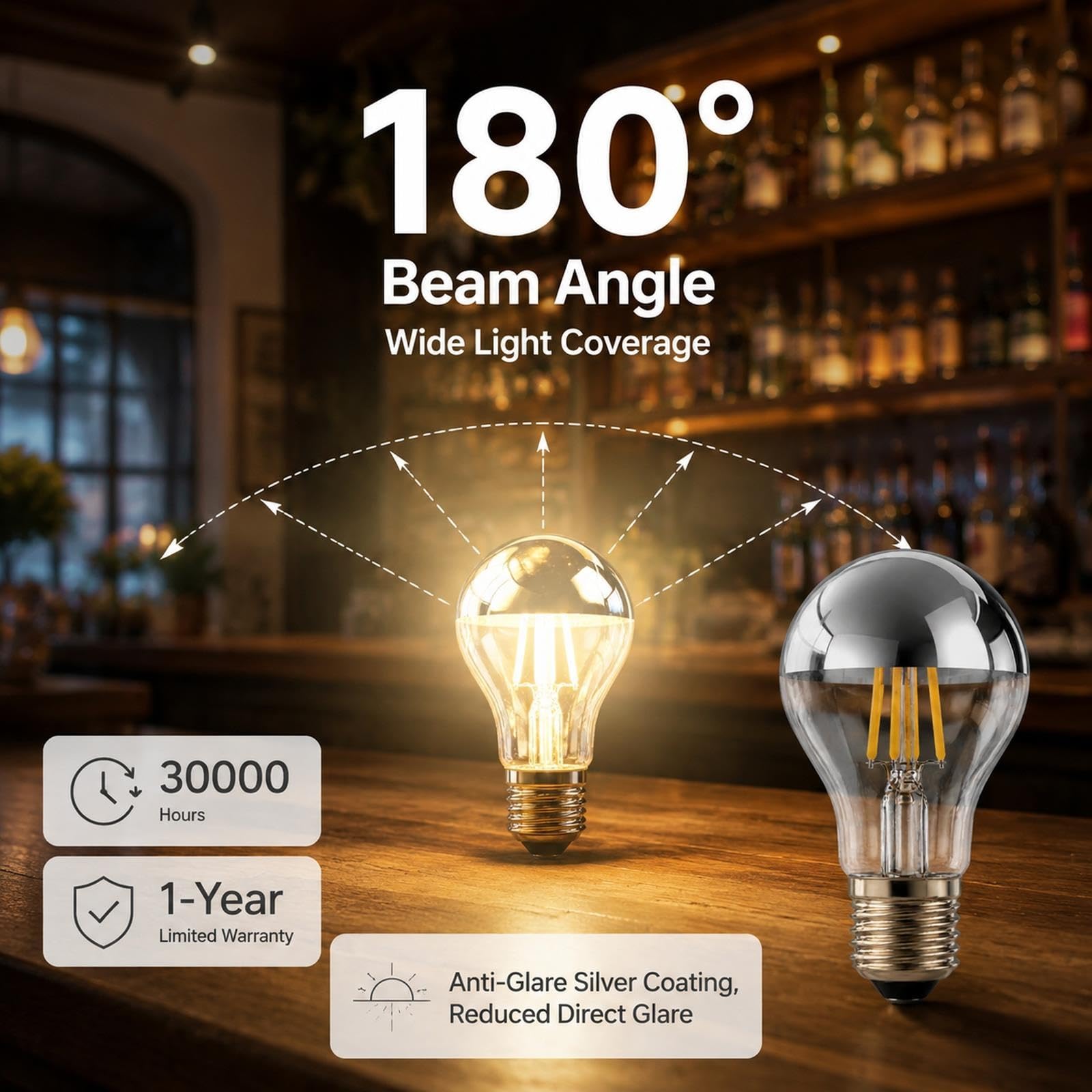 Bombilla Filamento LED E27, A60 4W 220lm, 6000K Luz Fría, No Regulable