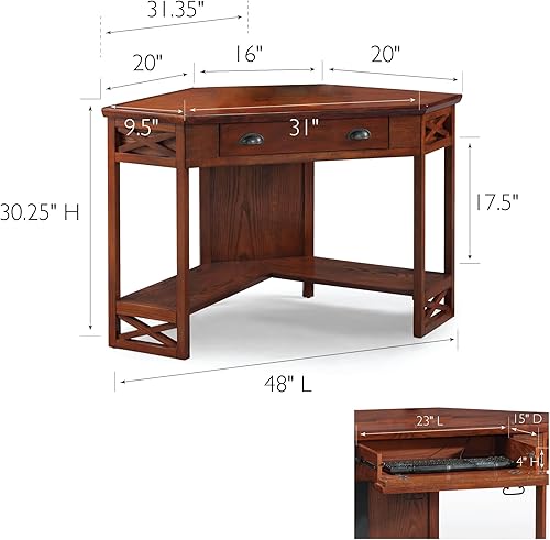 Miniatura 2 de Leick Home 82431 Corner Computer Writing Desk with Drop Front Keyboard Drawer, Oak Roble (Burnished Oak),Mission