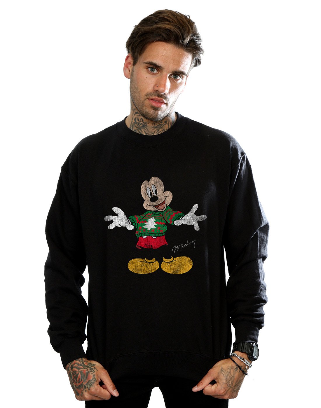 Disney Men's Mickey Mouse Christmas Jumper Sweatshirt Medium Black