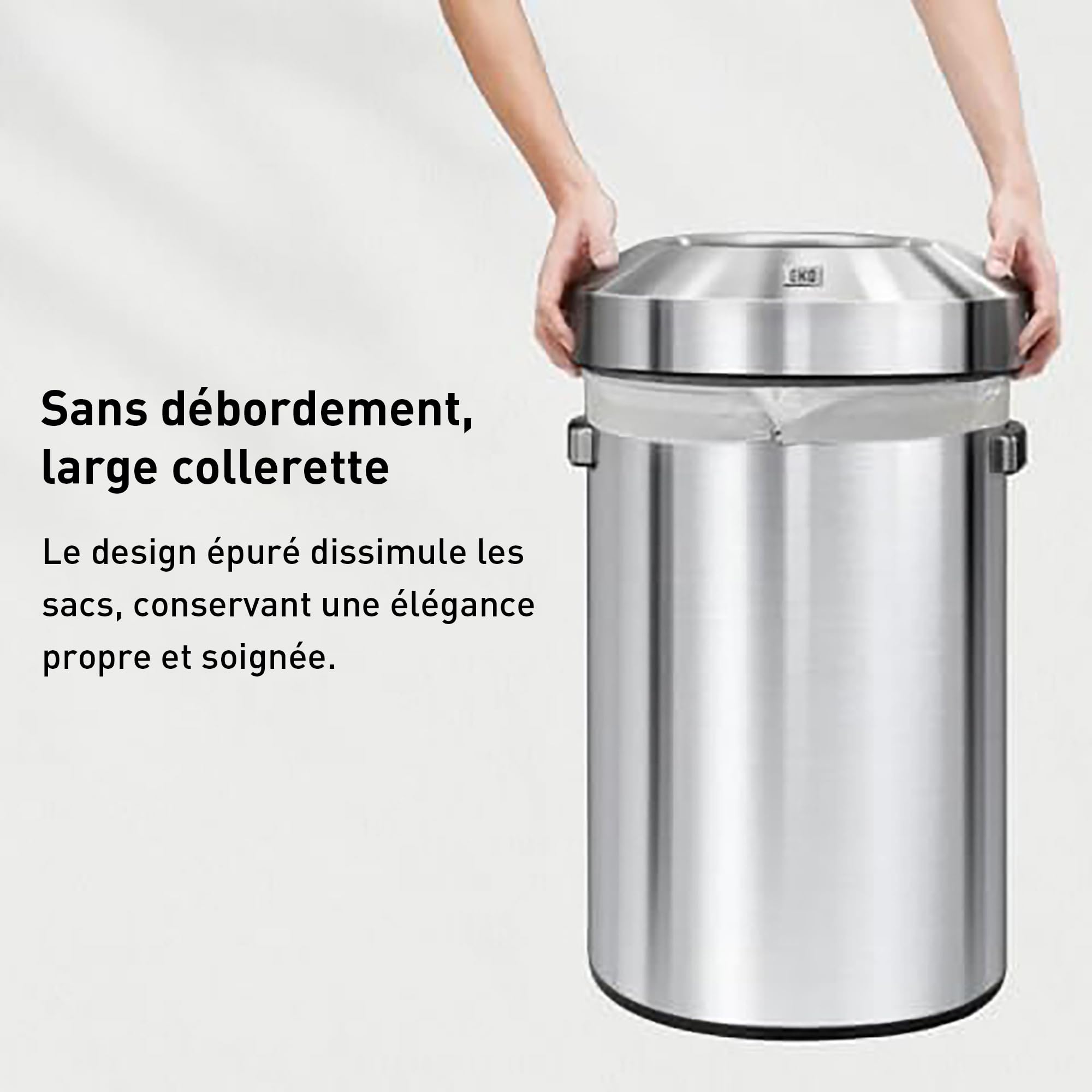 EKO Poubelle à Couvercle Ouvert, Finition Acier Inoxydable brossé, 60 L US