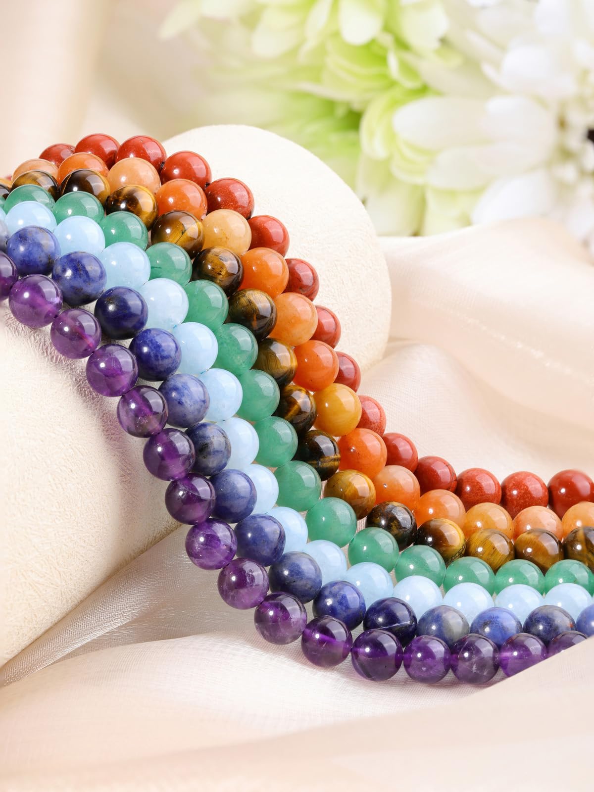 JOVIVI 8mm 7 Chakra Crystal Beads for Jewellery Making,100Pcs Beads for Crafting Natural Round Stone Loose Gemstone Colourful Rainbow Craft Beads for Jewelry Making Bracelet Necklace DIY - Image 4