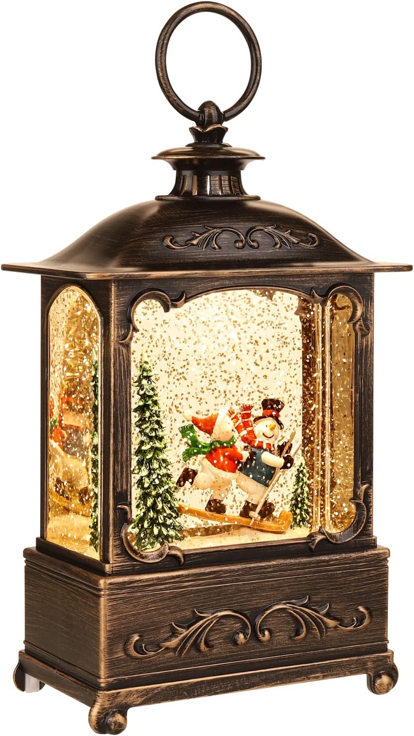 Christmas Snow Globe Lantern Christmas Decorations Water Glittering Lanterns with Music & Timer, USB Lined/Battery Operated Lighted Lantern for Christmas Festival Decoration Gifts (Skiing Snowman) Christmas Snow Globe Lantern Christmas Decorations Water Glittering Lanterns with Music & Timer, USB Lined/Battery Operated Lighted Lantern for Christmas Festival Decoration Gifts (Skiing Snowman)