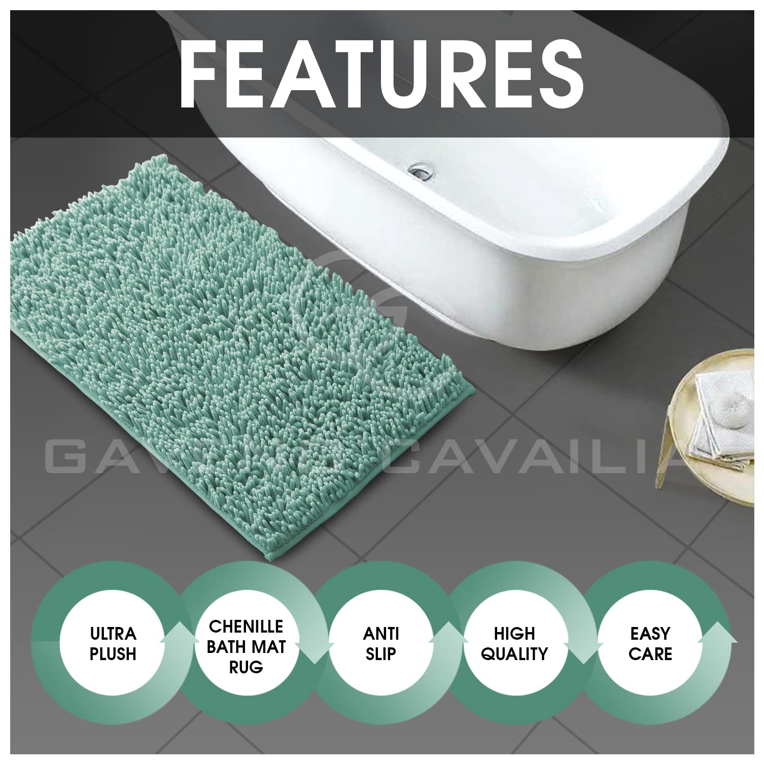 Tappeto Bagno E WC GC GAVENO CAVAILIA Luxury 2 Pezzi In Microfibra Morbidissima - Antiscivolo, Colore Carta Da Zucchero, 50x80 E 50x40 Cm
