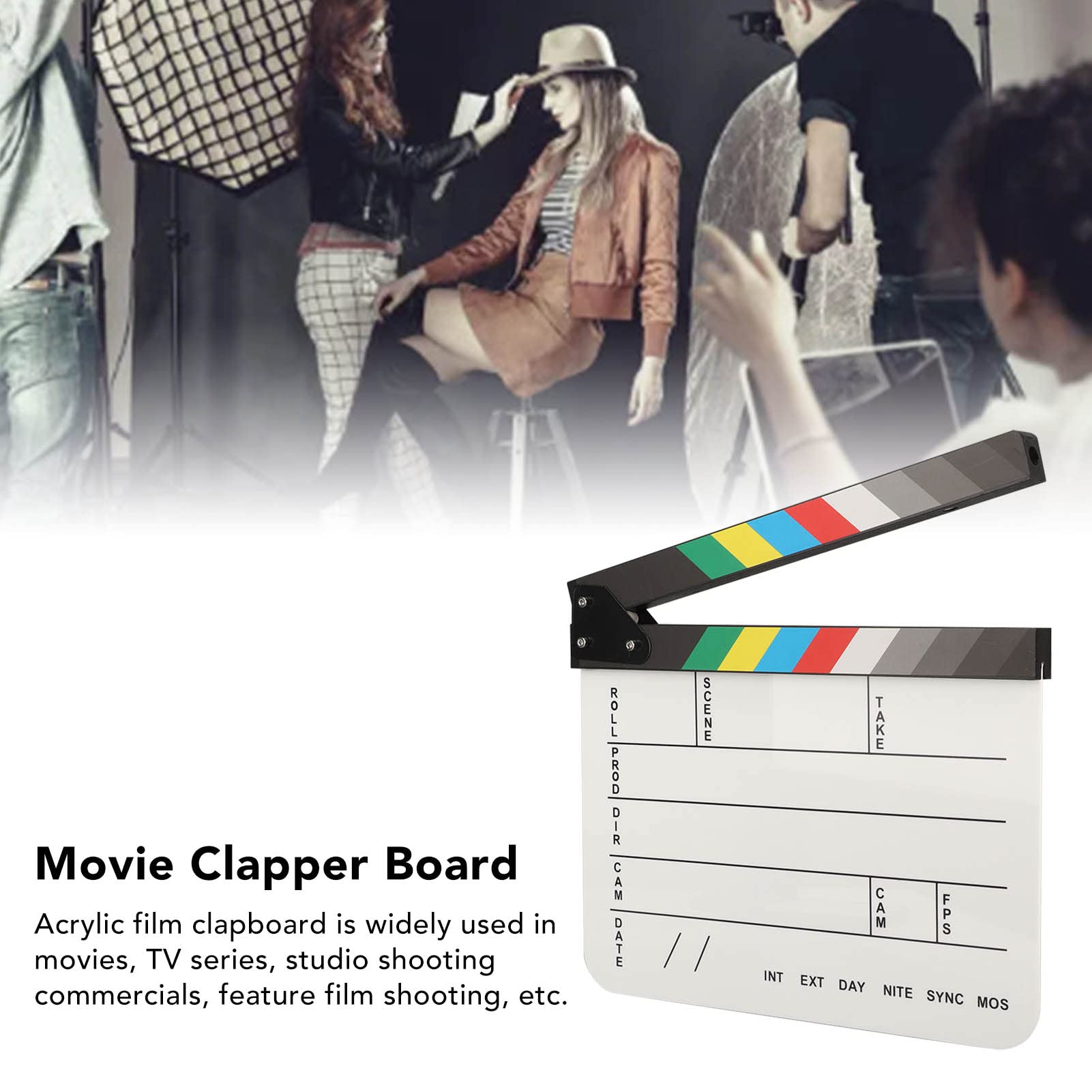Reżyserzy Filmowi Clapboard, Professional, Film Slate Cut Action Scene Clapper Support Dry Erase, Rekwizyty Filmowe Clap Board z Kolorowymi Sztyftami do Narzędzia Fotograficznego