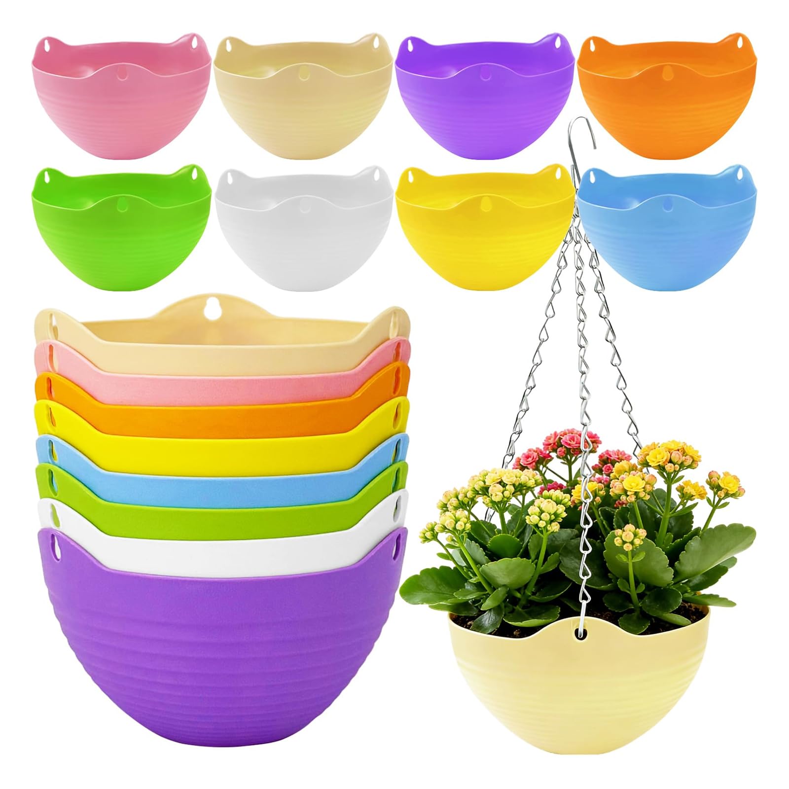 Kalttoy Space Saving Flower Basket with Integrated Tanks & Adjustable Hanging Chain for Small Areas Metal Chain Hanging Flower Container Decorative Vertical Garden Container