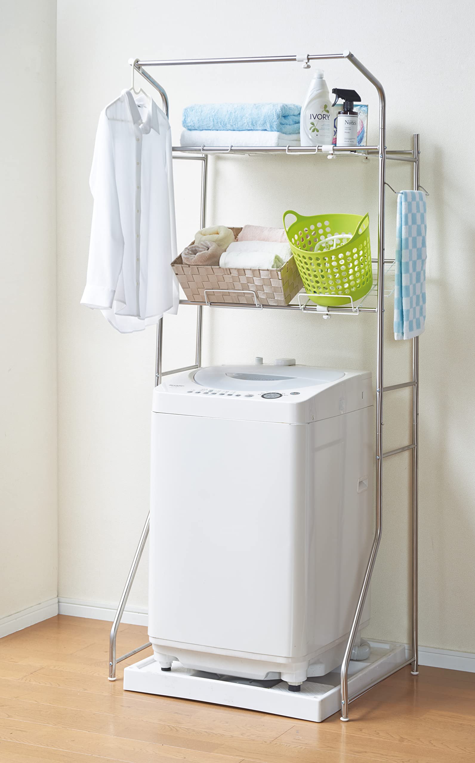Amazon｜パール金属 収納 ランドリーラック 洗濯機ラック 2段 タオル掛