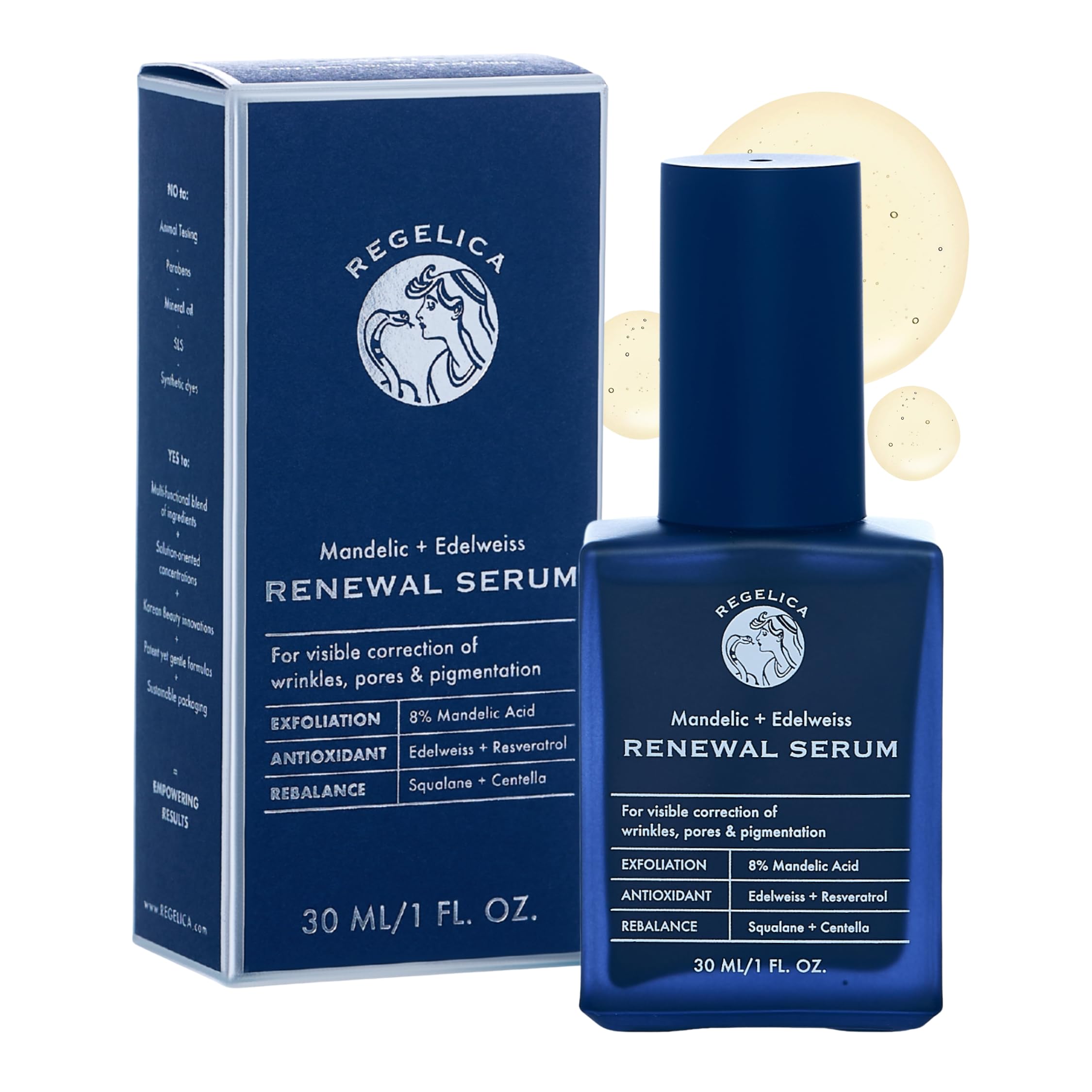 8% Mandelic Acid Renewal Face Serum with Edelweiss & Squalane | Korean AHA Exfoliating Serum for Dark Spots, Pores & Wrinkles | Brightening & Hydrating | Gentle for Sensitive Skin