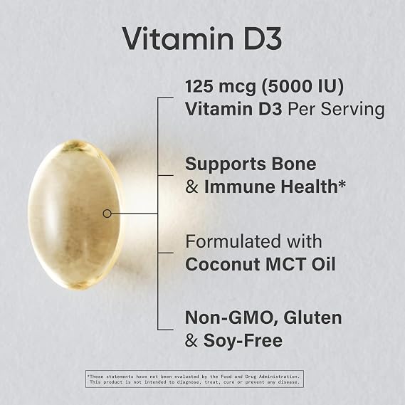 Sports Research Vitamin D3 5000 IU with Coconut MCT Oil - Extra Strength Vitamin D Supplement - Non-GMO Verified, Gluten & Soy Free 125mcg, 30 Liquid Softgels