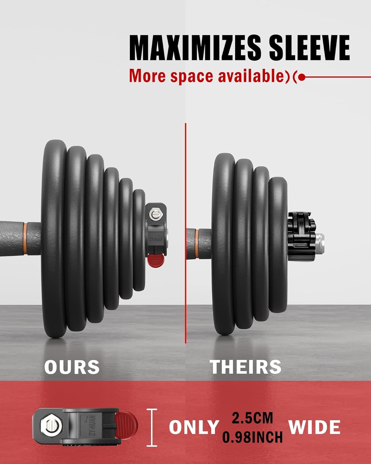 Narrow Barbell Clips 2.5cm Width for Olympic Bars, 0.9-1.18inch Adjustable Weight Clamps, Quick Release Locking Collars for Weightlifting thumbnail