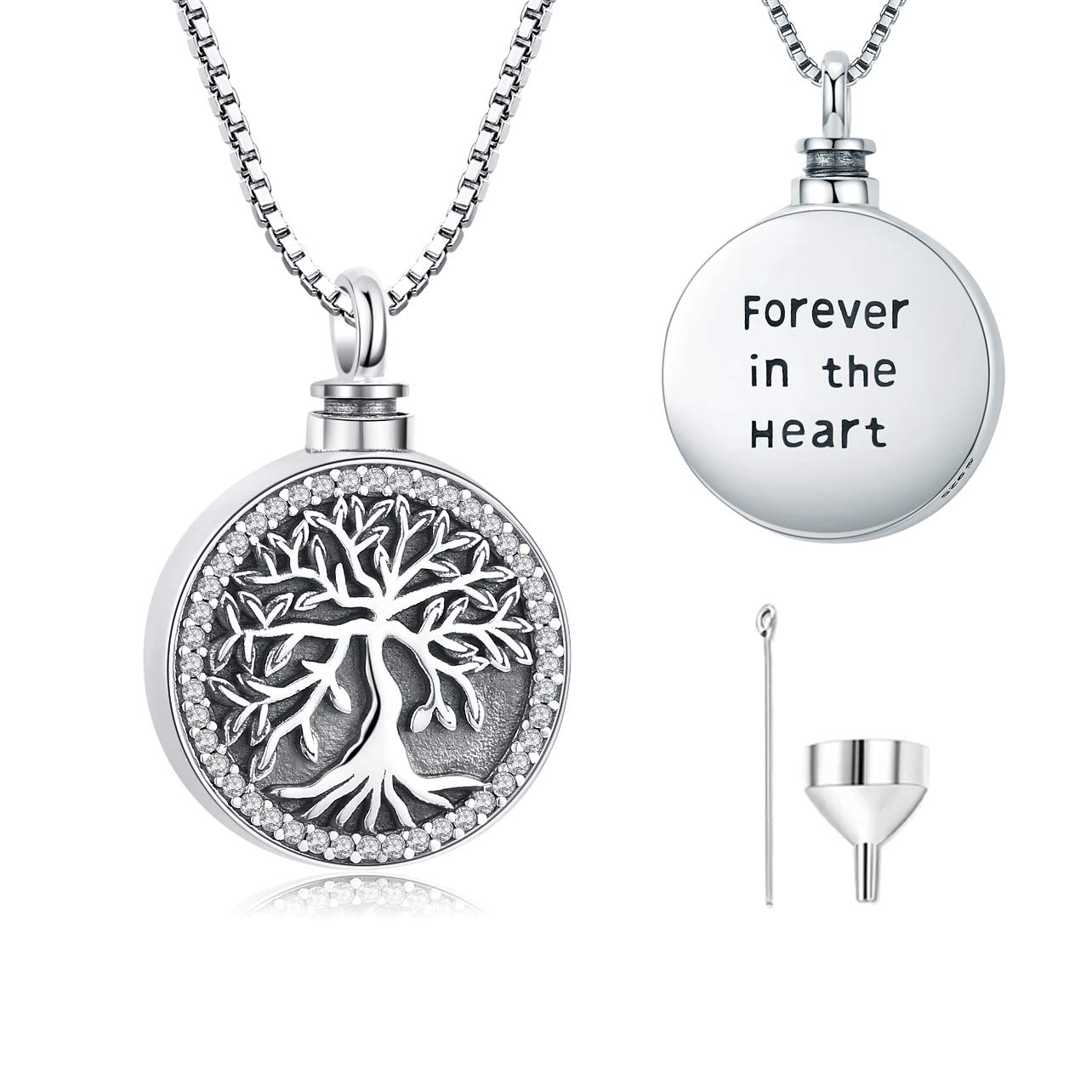 Odinstone Collar para cenizas de plata de ley S925, Colgante Cenizas Árbol de la vida Joyería cremación conmemorativas para mujeres medallón conmemorativo con kit de relleno