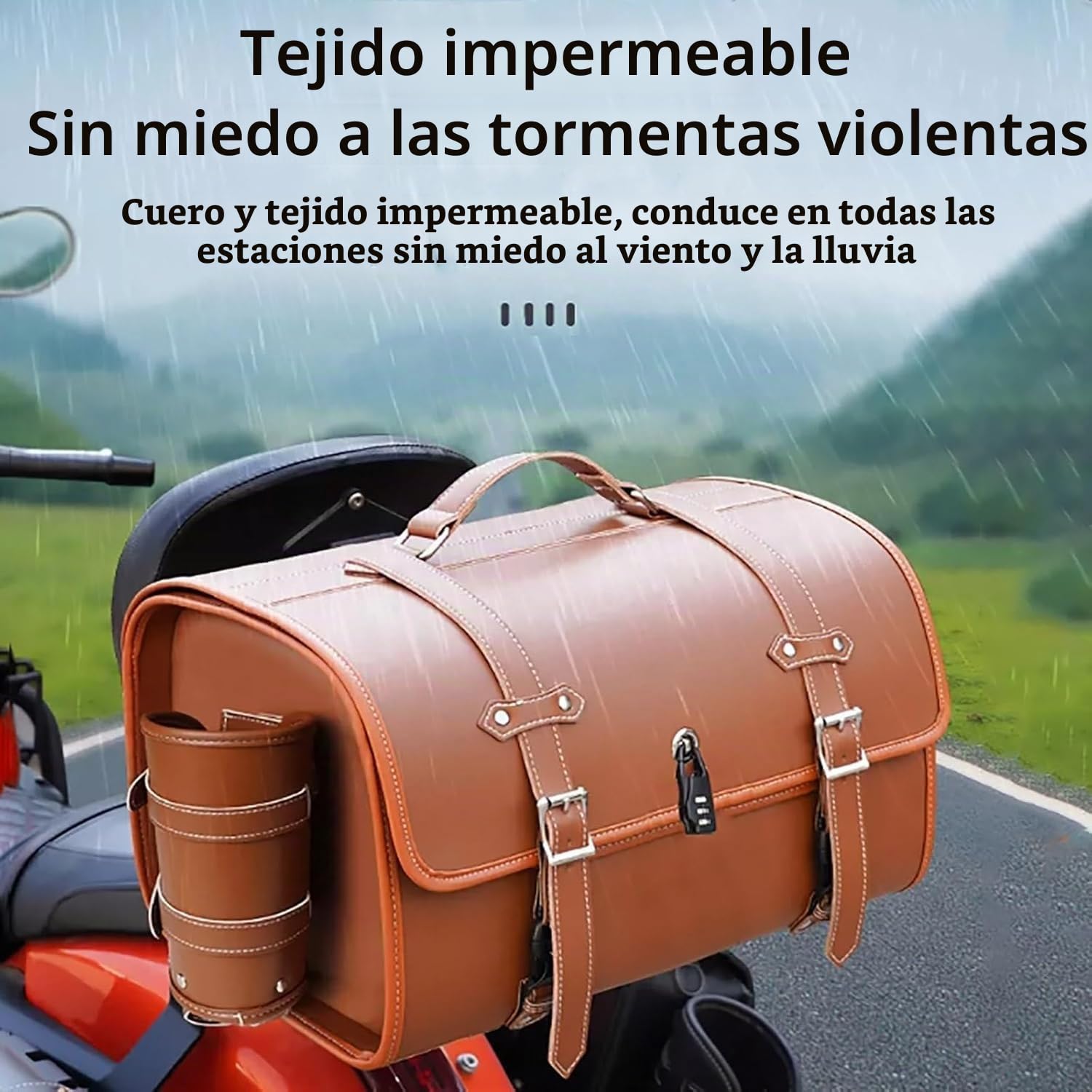 Caja superior de motocicleta retro, maletero universal grueso impermeable con cerradura de combinación de seguridad y asa de transporte, maleta de almacenamiento para casco de motocicleta, aspecto