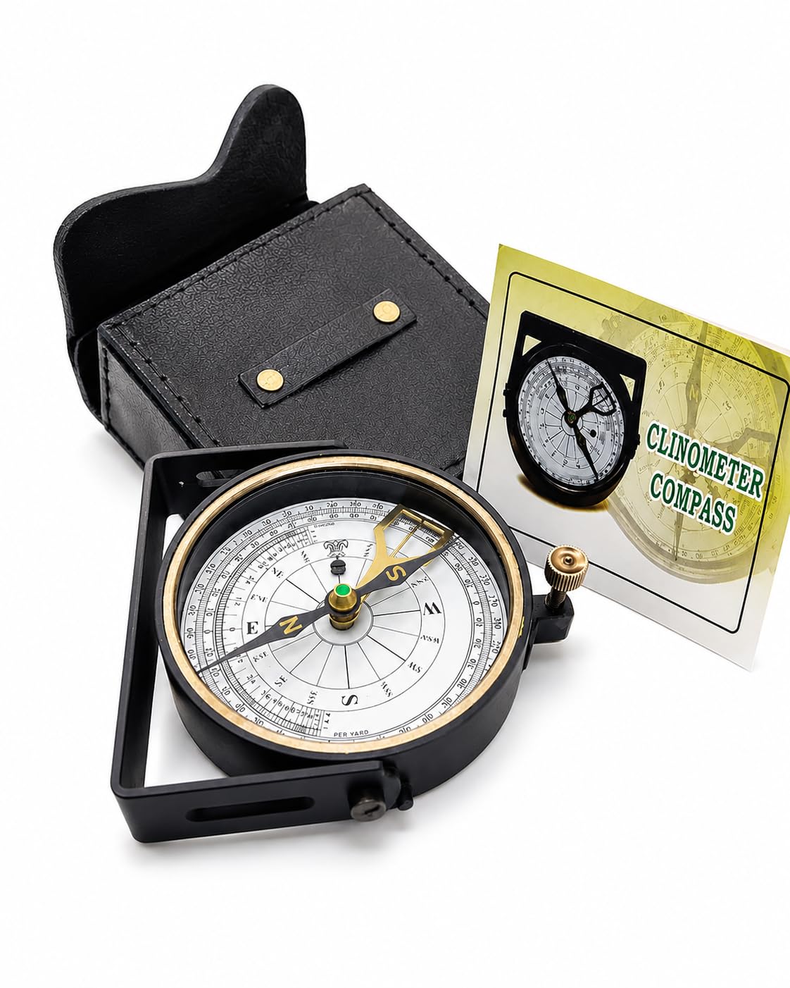 Premium Brass Clinometer Compass with Instruction Card & Leather Case – Antique Pocket Transit Compass for Hiking, Camping, Geological Survey & Navigation-image-28