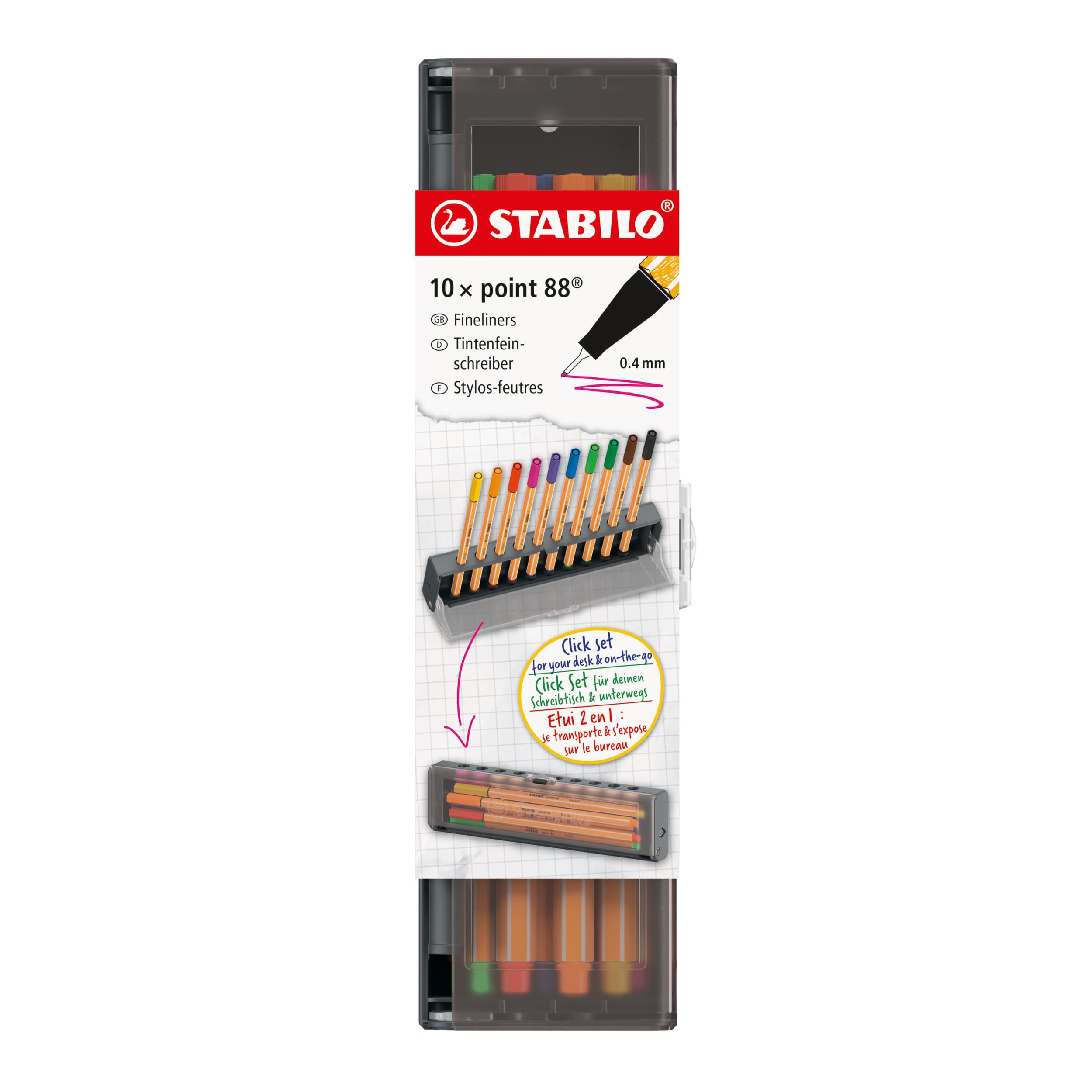 STABILO point 88 Fineliner Click Set da 10 Colori assortiti