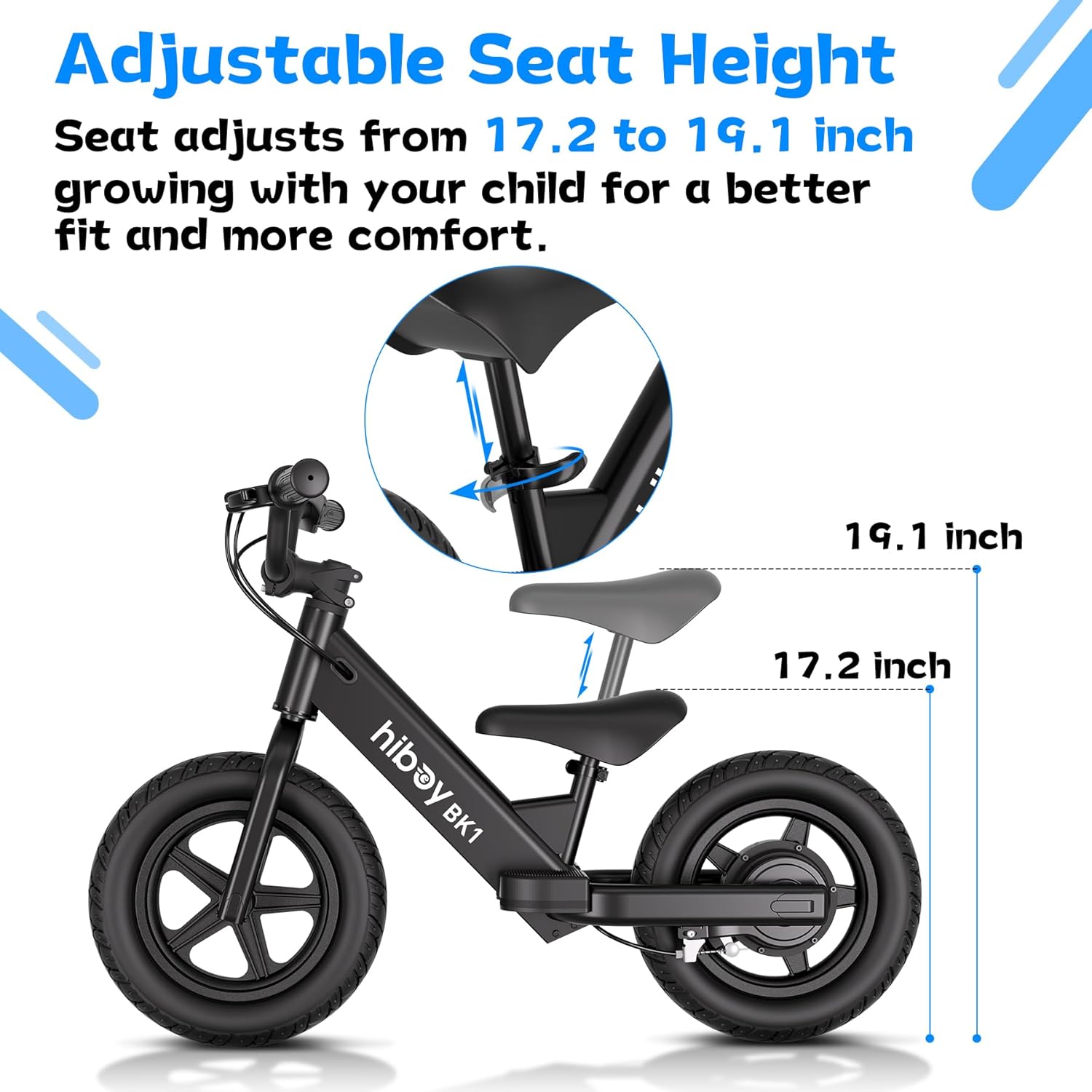 Hiboy Electric Balance Bike for Kids, 12-Inch Tires, 5.6/9 mph, Adjustable Seat, Up to 4.9 Miles, Electric Bike for Kids Ages 3–5