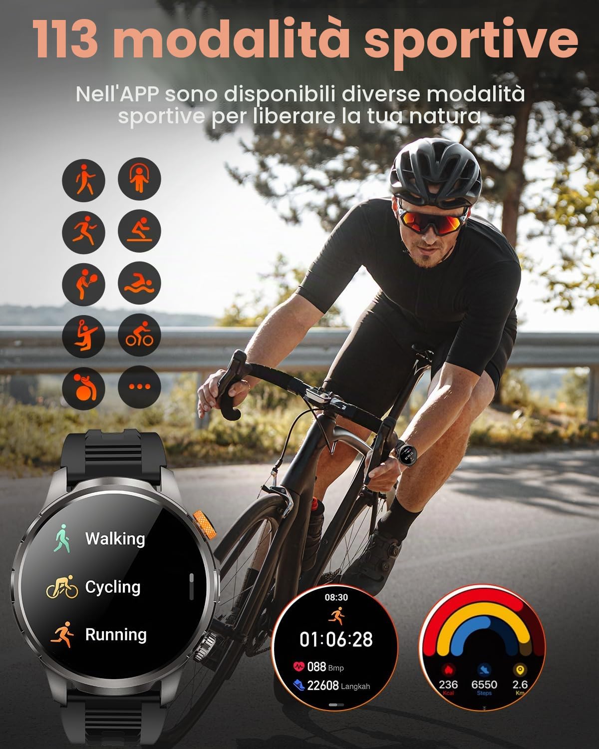 2026 Smartwatch Uomo Militare con 1000mAh/Luce LED, 1.91" AMOLED Orologio Smartwatch con Chiamate Bluetooth, 110+ Modalità Sportive, 5ATM, 24H Sonno/Frequenza Cardiaca/SpO2, Android iOS