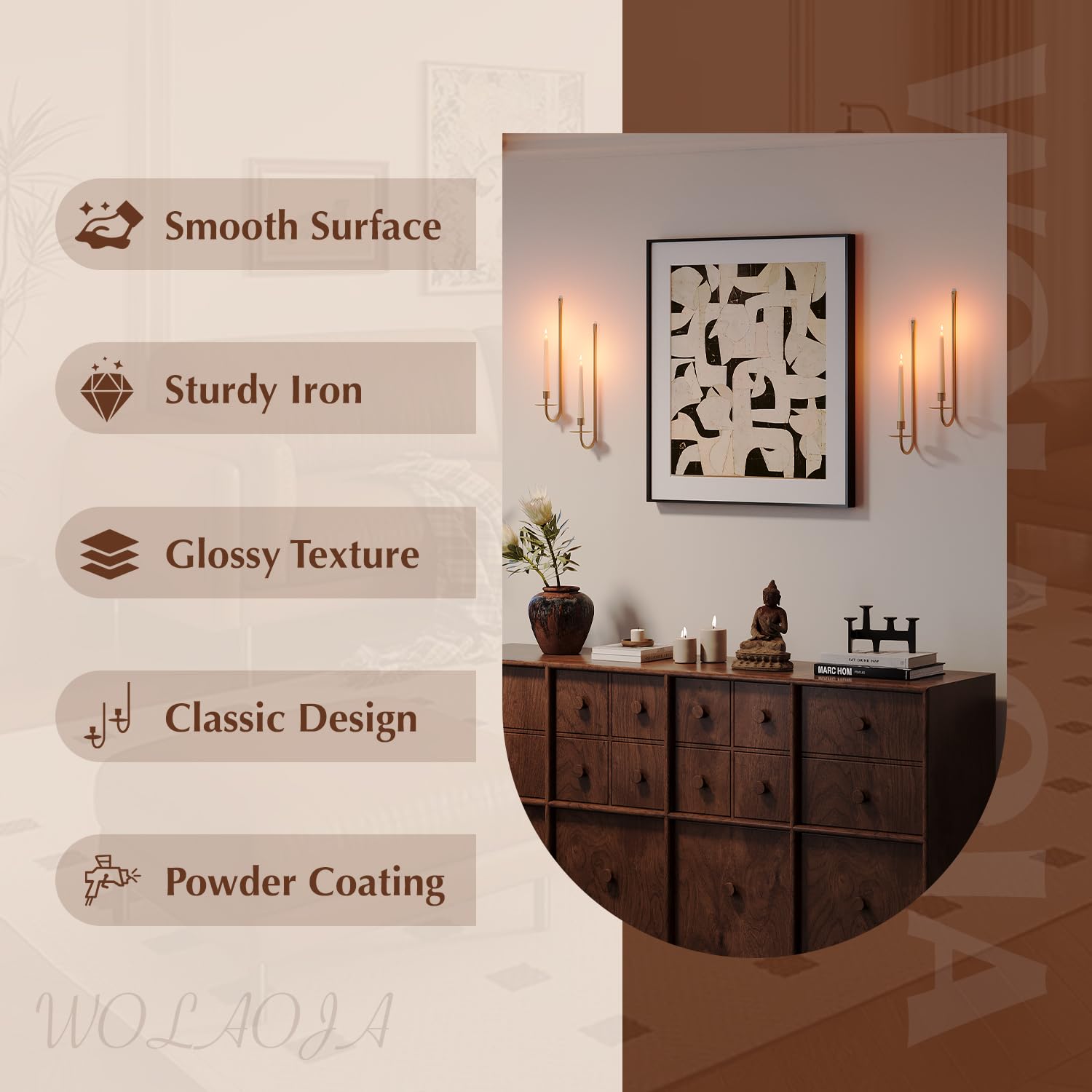 Juego de 4 candelabros de pared de metal, soporte para velas, soporte de pared de latón, candelabros modernos para colgar en la sala de estar, casa de campo, chimenea, boda