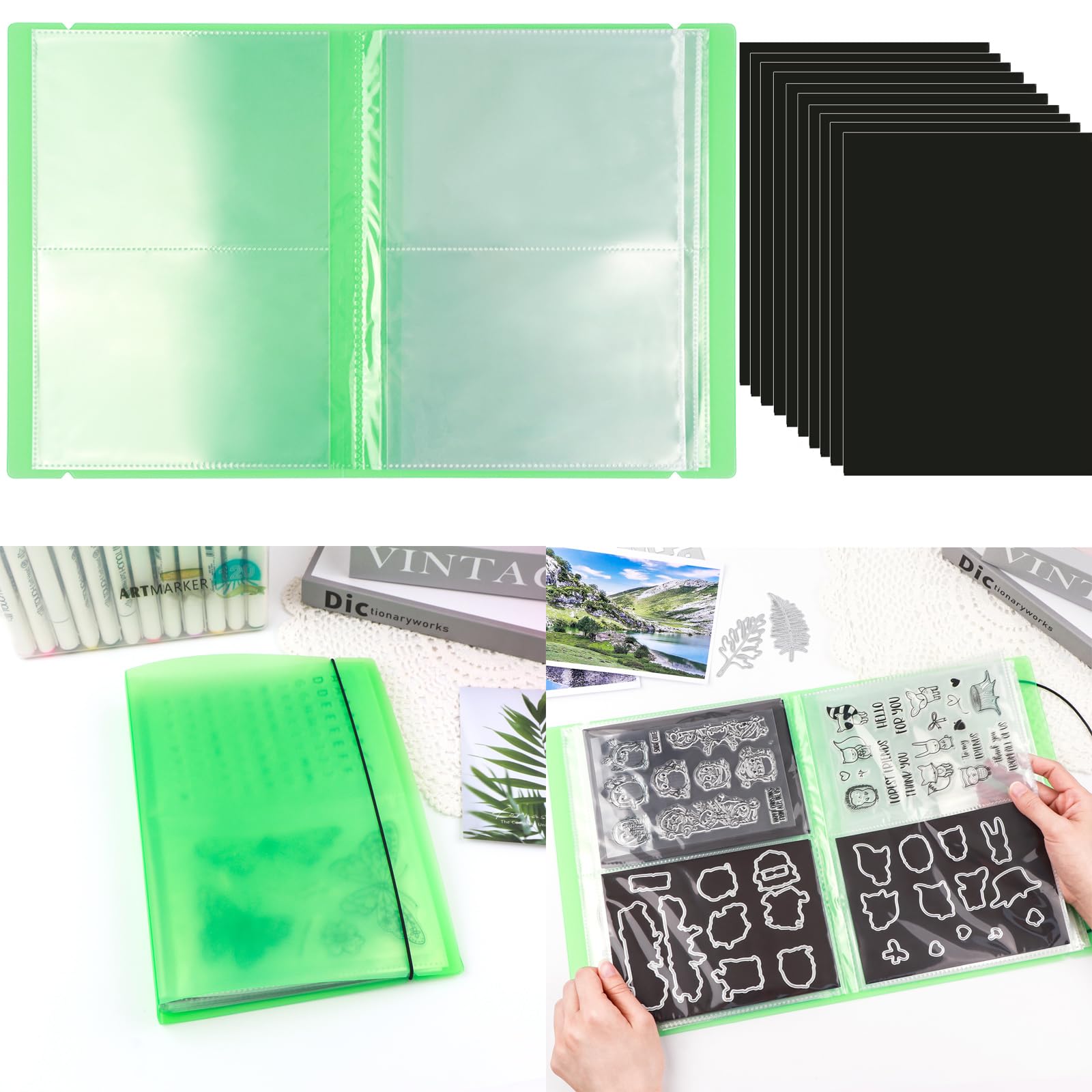 aufbewahrung stempel und stanzen 10 Stück 0,3 mm dicke Magnetblätter & 80 Taschen/20 Seiten Aufbewahrungsalbum für Stanzformen, Aufbewahrungsbuch, Organizer für PUKY CYKE 24-7 Light Kleiderstangenhalter Größe:2er-Set