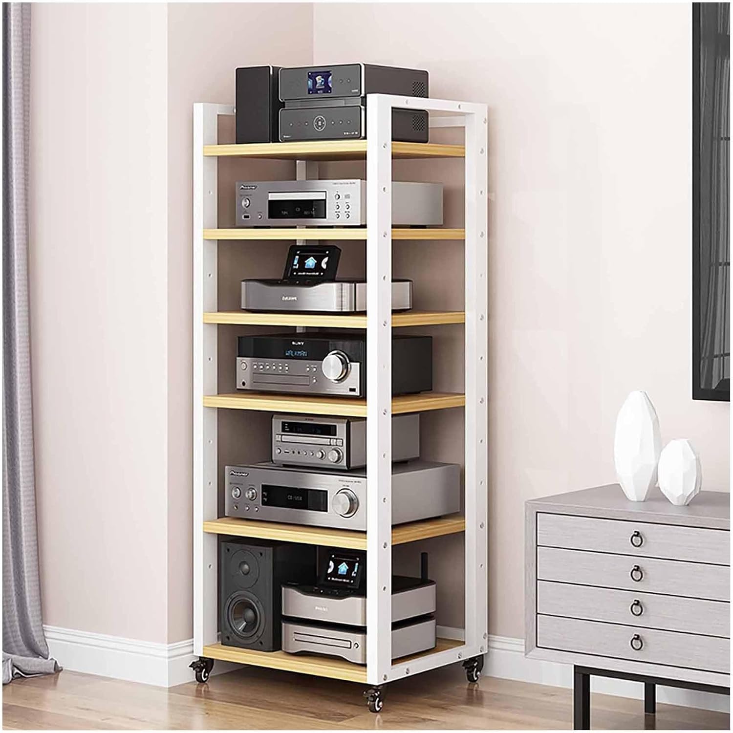 140cm High AV Cabinet Stand - Modern 6-Tier Corner TV Rack for Living Room Gaming & Recording - Stylish Storage Tower with H55.1in Height