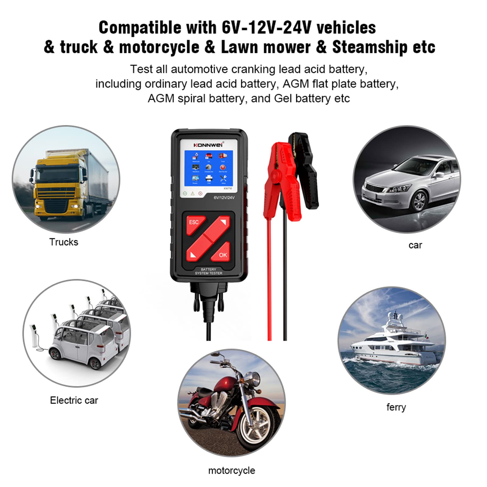 Testeur de batterie de voiture KW710 100-2000CCA Testeur d'alternateur automobile Analyseur de batterie automatique numérique Testeur de système de démarrage de charge pour